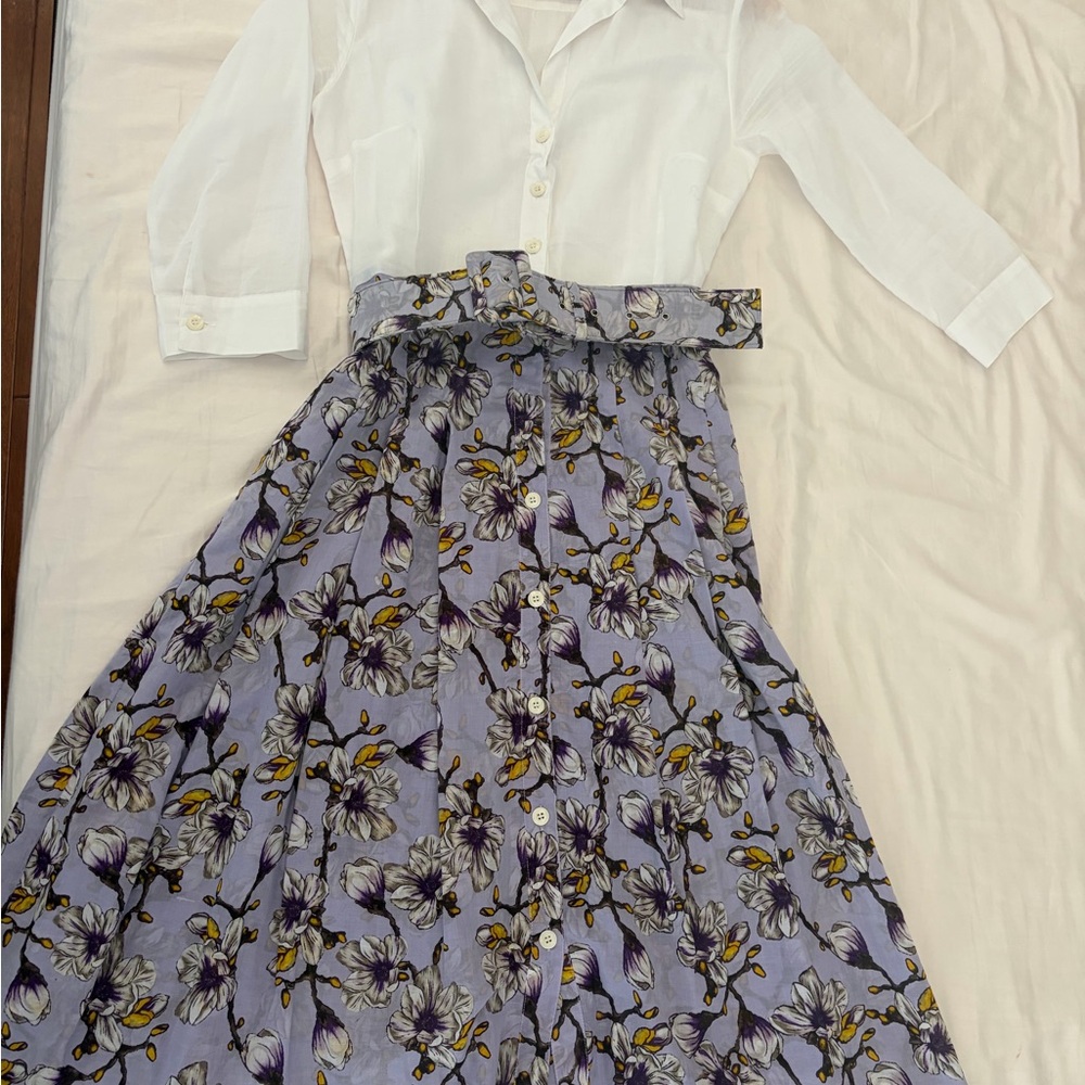 SAMANTHA SUNG Lavender Floral A-Line Skirt with Tie Waist